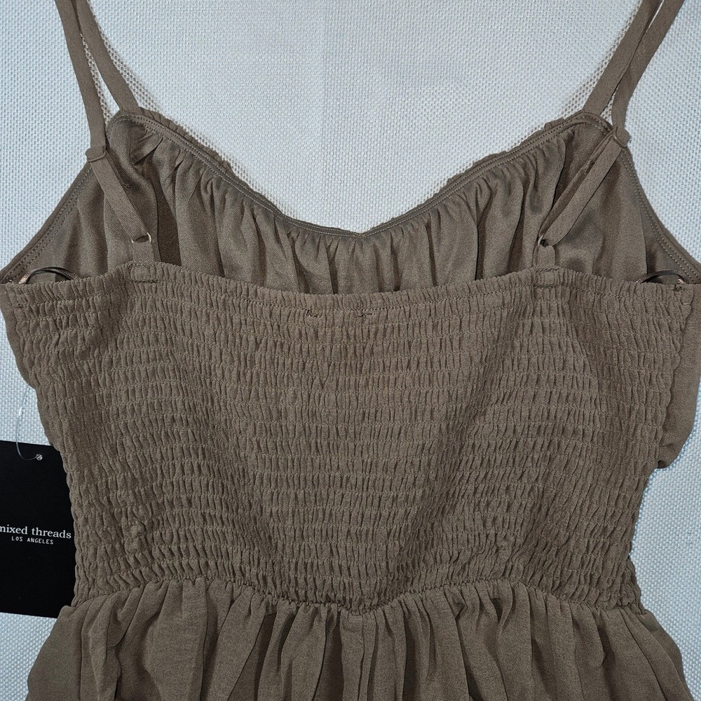 NWT Mixed Threads L A Brown Smocked Shirred Bodice Tie Neck Cami Mini Dress M - Picture 7 of 7